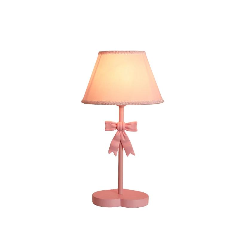 

Wedding Decorative Bowknot Table Lamp Cloth Pink Princess Room E27 LED Table Lamp Bedroom Bedside study reading LED desk Light