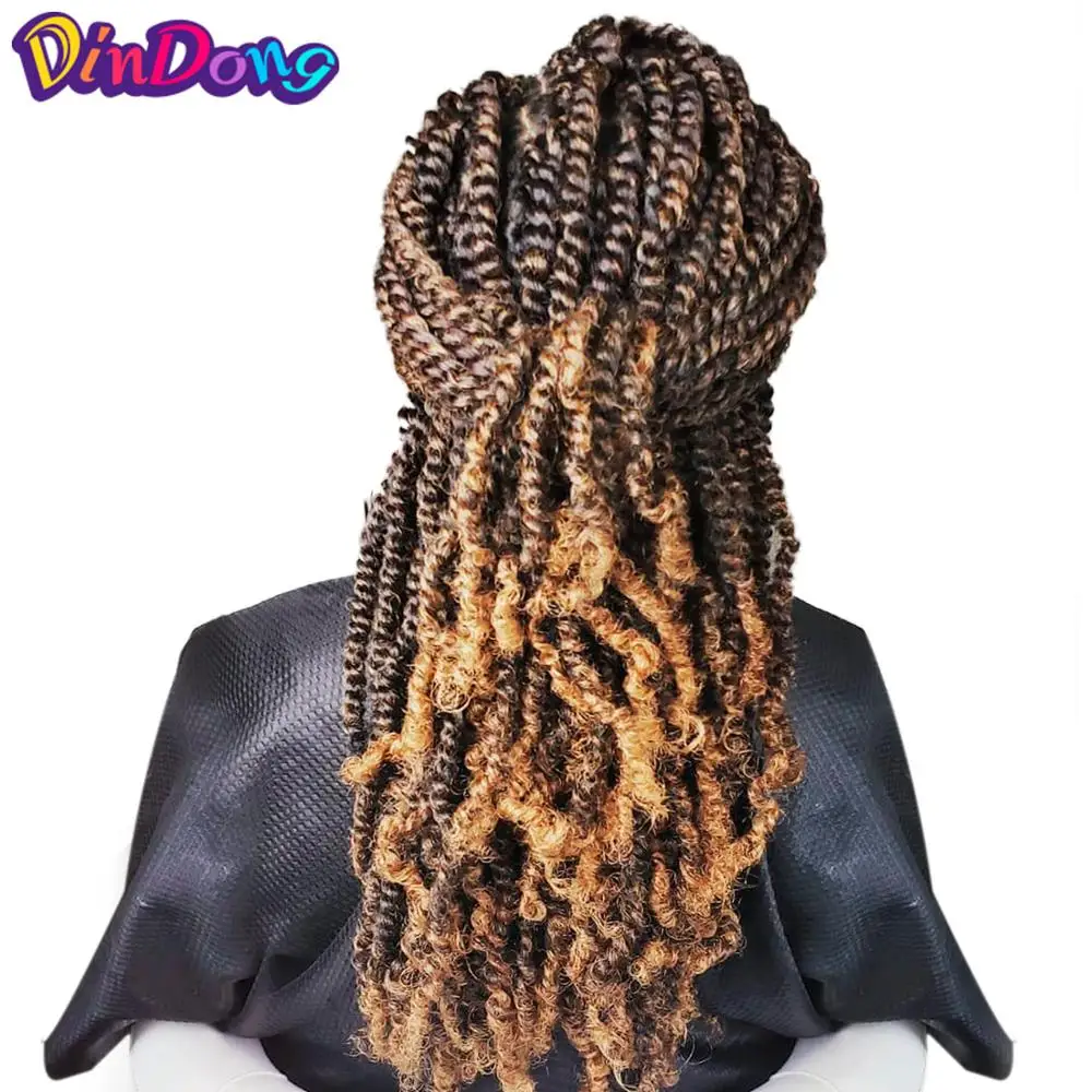 

DinDong 12'' Passion Spring Twists Synthetic Crotchet Hair Extensions Black Brown Burgundy Ombre Crochet Braids