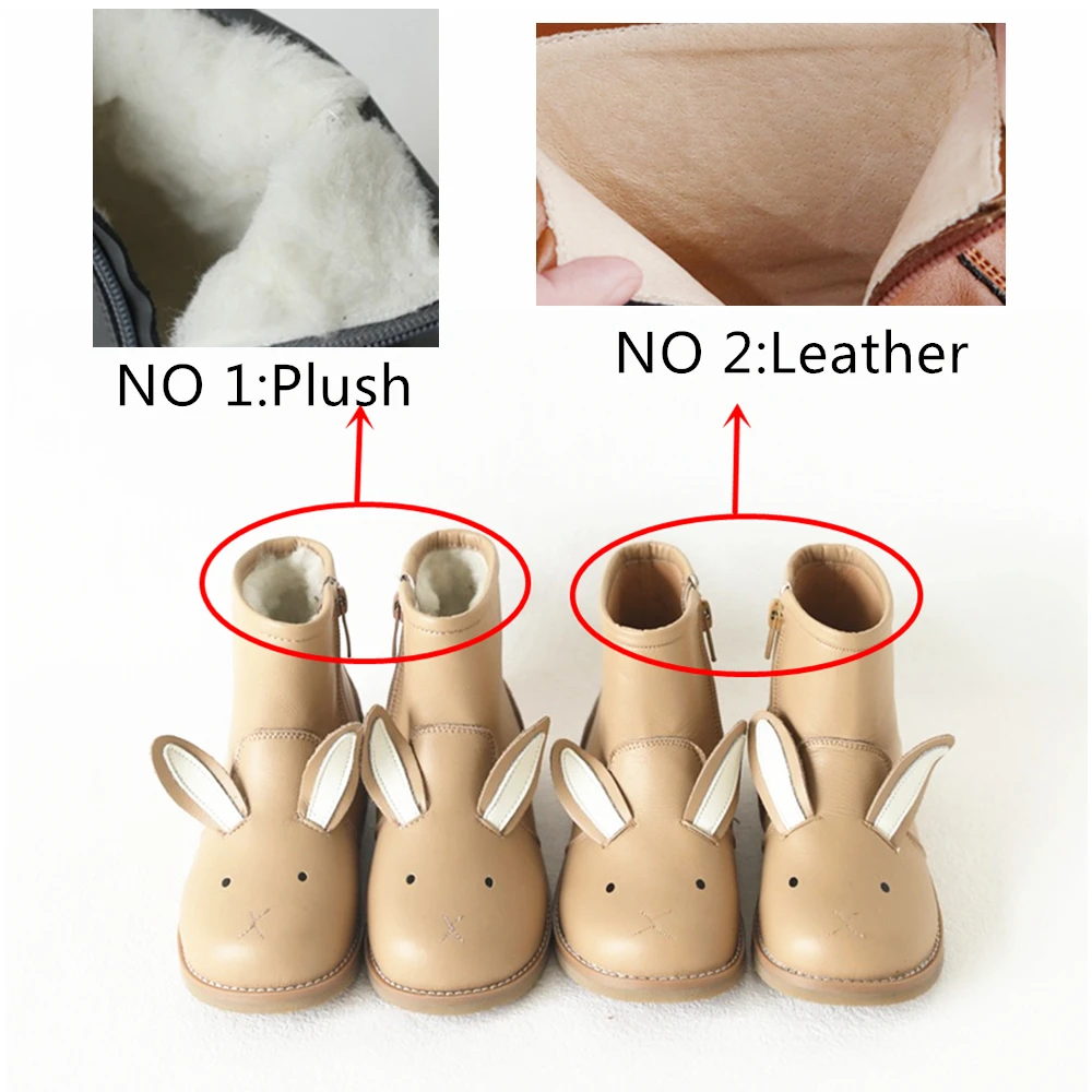 Autumn Winter Genuine Leather Children\'s Shoes Warm Lambswool Cartoon Bunny Baby Girls Ankle Boots Cowhide Boys Snow Boots