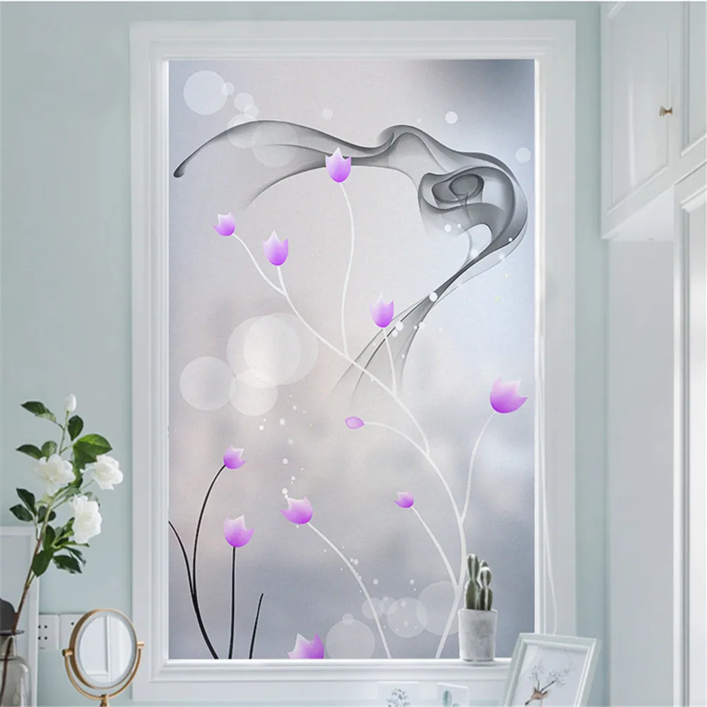 Window Film Privacy Flower Non Adhesive Glass Sticker Sun Protection Heat Control  Window Coverings Window Tint for Homedecor