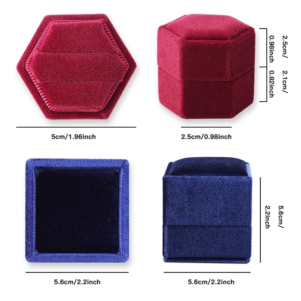 Hexagon Shape Velvet Jewelry Box Double Ring Storage Box Wedding Ring Display For Woman Gift Earrings Packaging