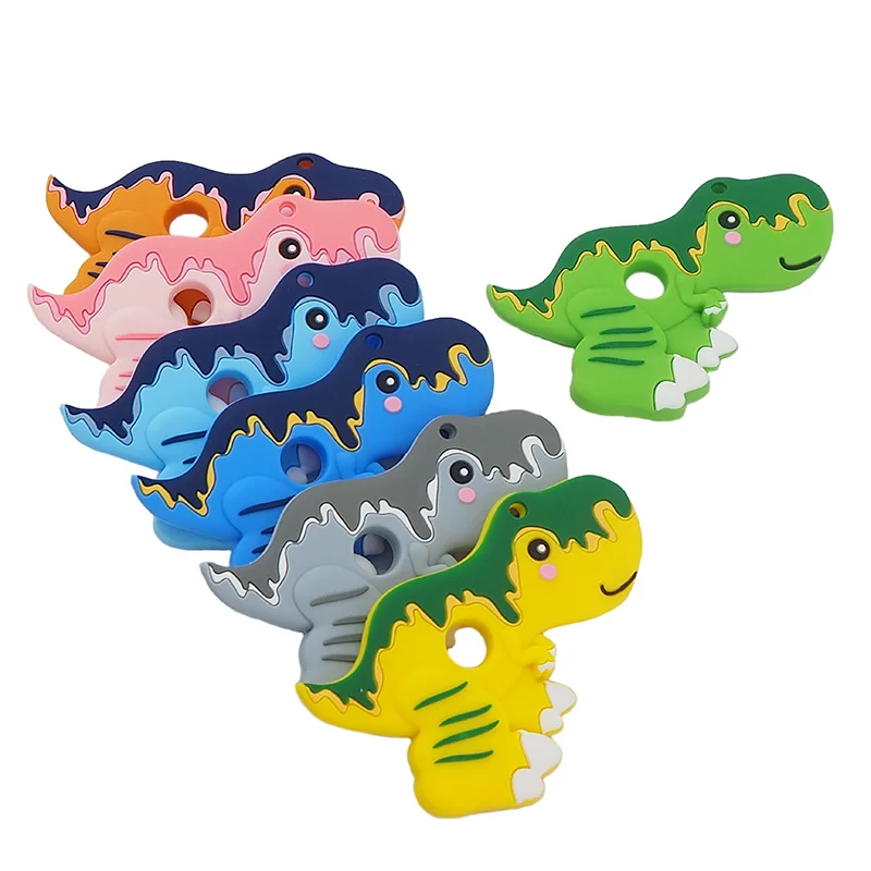 Chenkai 5PCS Silicone Tyrannosaurus Rex Teethers Sensory Chewing Pacifier DIY Baby Necklace Pendant Teething Chewing Toys