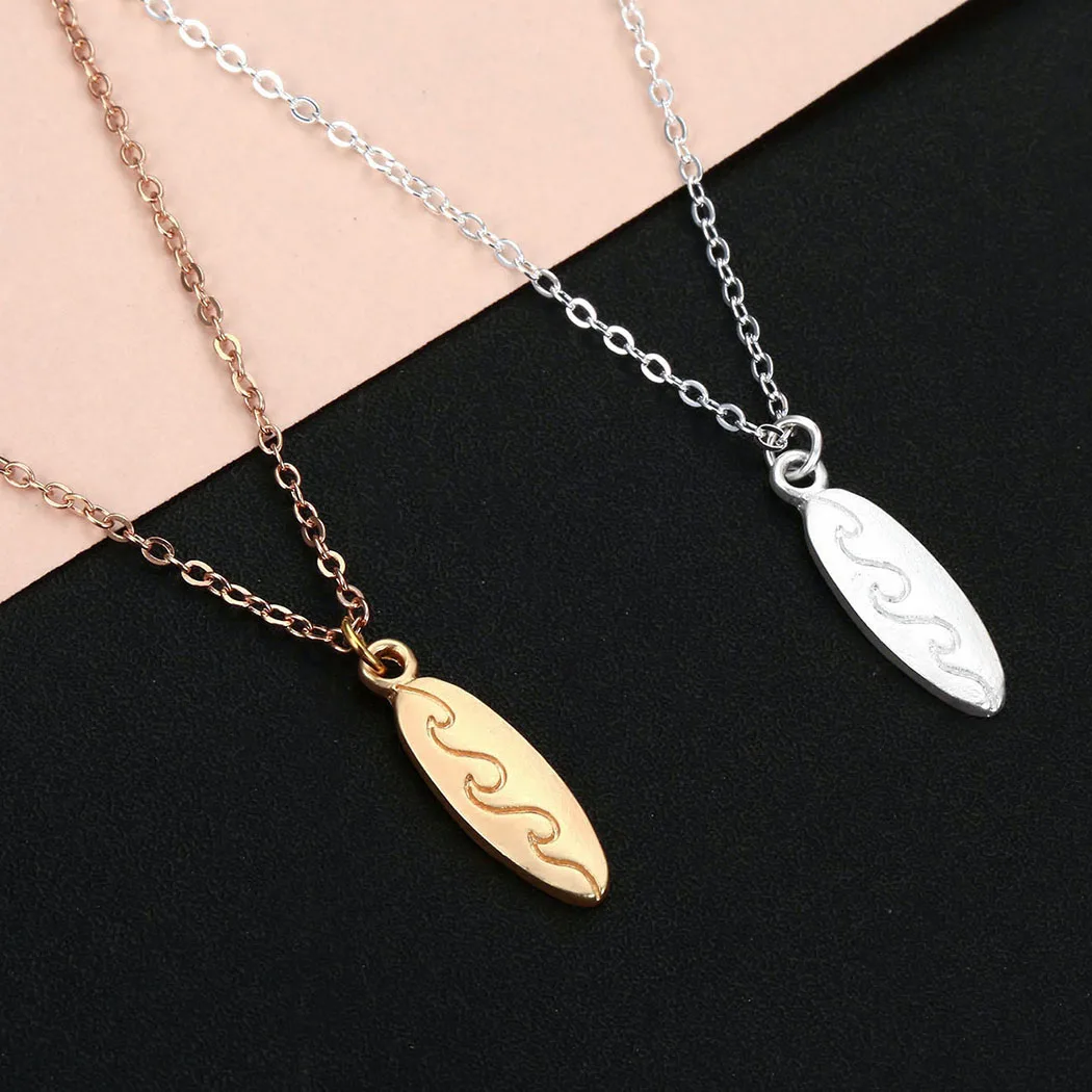 Kinitial Fashion Ocean Wave Surfboard Necklace For Women Man Lover\'s Sharp  Surfboard Shape Pendant Necklace Engagement Jewelry