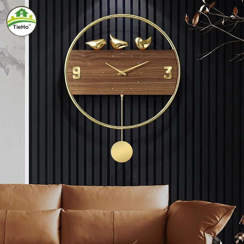 

Nordic Vintage Wall Clock, 3D Birds Decor, Large Pendulum Clock, Creative Living Room Wall Decoration, Simple Round Mute Clock