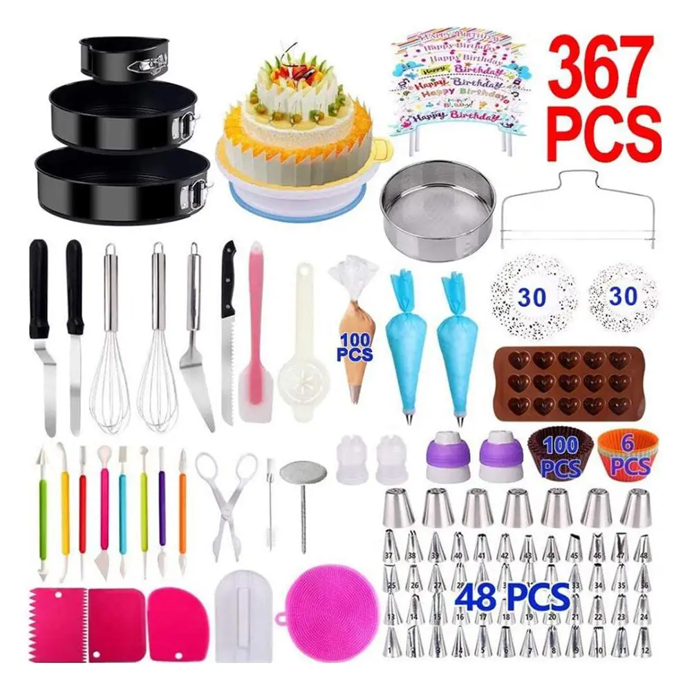 62-367PCS Multifunction Cake Turntable Set Cake Decorating Tools Kit Pastry Nozzle Fondant Tool Kitchen Dessert Baking Supplies