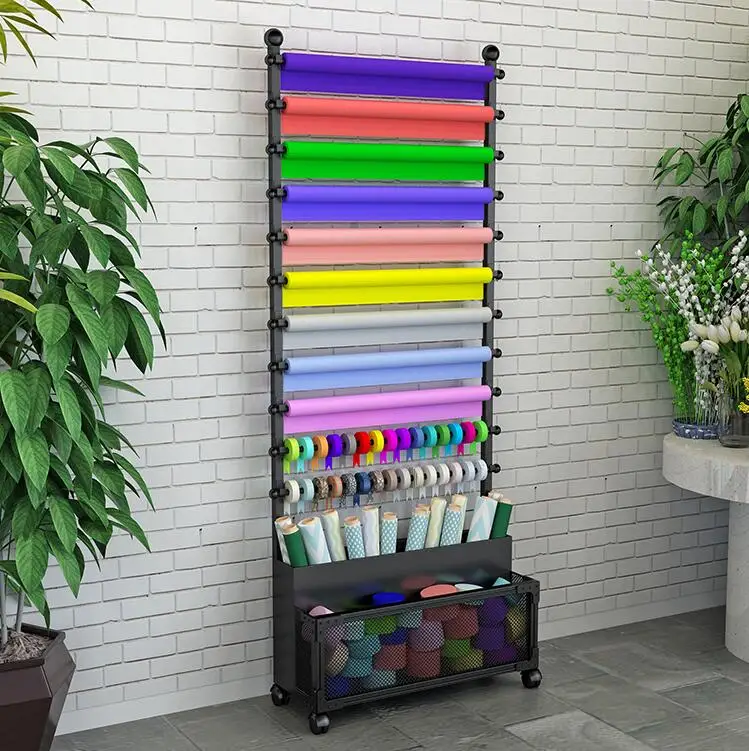 Floor-standing flower shop ribbon ribbon storage display stand flower wrapping paper shelf cloth scarf towel display rack