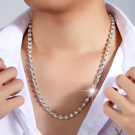 999 pure silver men's pure necklace, domineering leading silver chain car flower, thick hanging chain fashion men