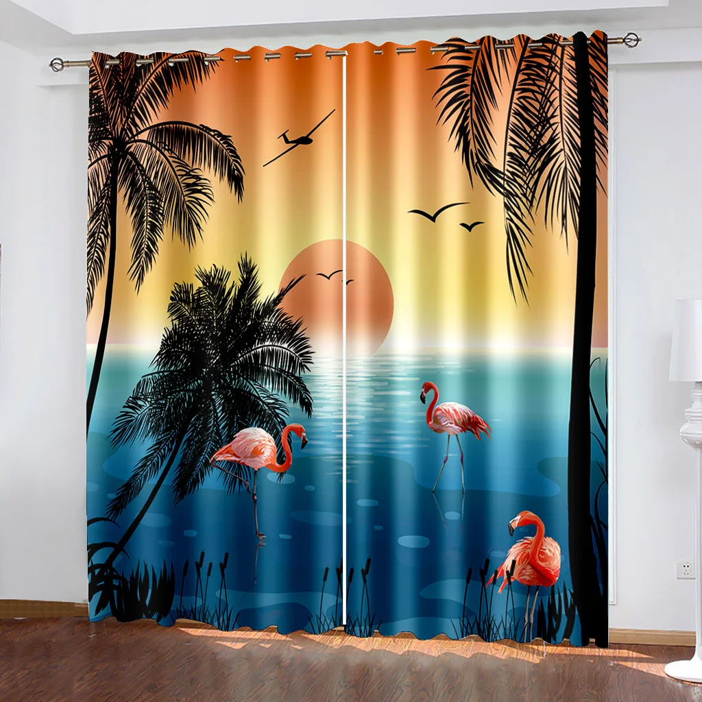 

Flamingo Blackout Curtains Microfiber Pastoral Floral Window Curtain for Living Room Bedroom Decor Cortinas Para La Sala