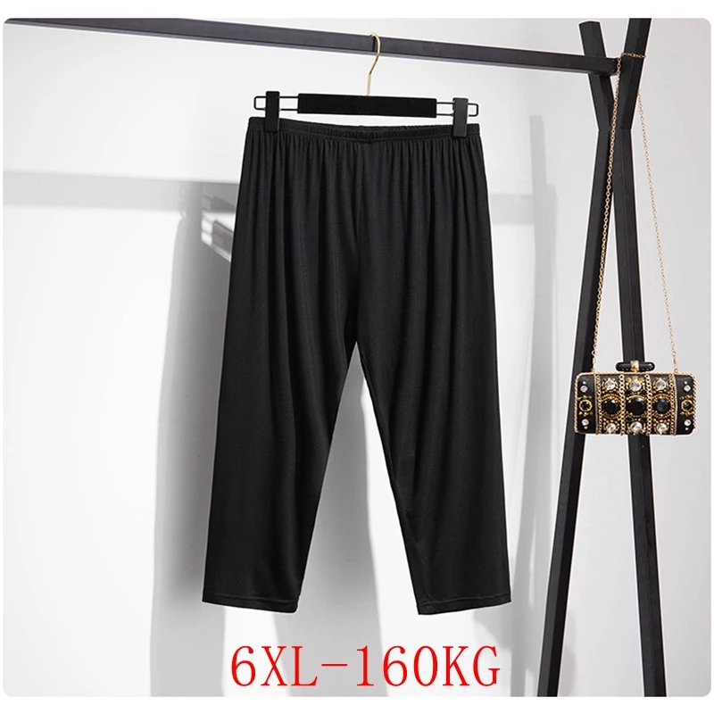 

Women's Casual Cropped Pants, Summer Leggings, Bag Hip, High Elastic, Loose, Monochromatic, Bottoming, 3XL, 4XL, 5XL, 6XL,