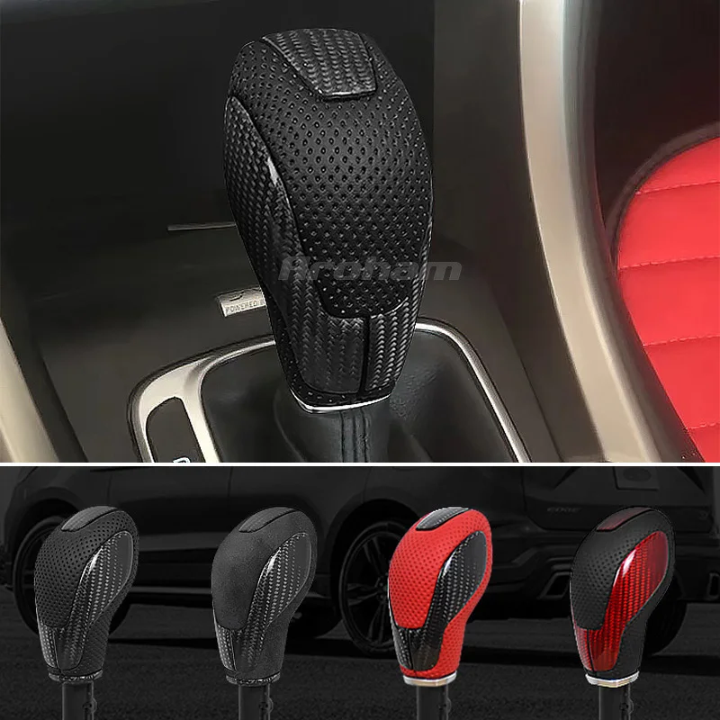 Carbon Fiber Handball Auto Gear Shift Knob Lever Handball Automatic Perforated Leather For Ford Mondeo Edge Escort Kuga