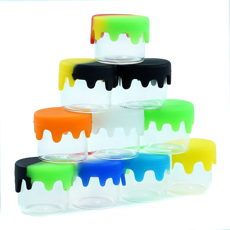 Glass Concentrate Jars with Silicone Lid, Wax Containers, Multi Use Storage Box for Makeup Girls Gifts, 10Pcs, 6ml