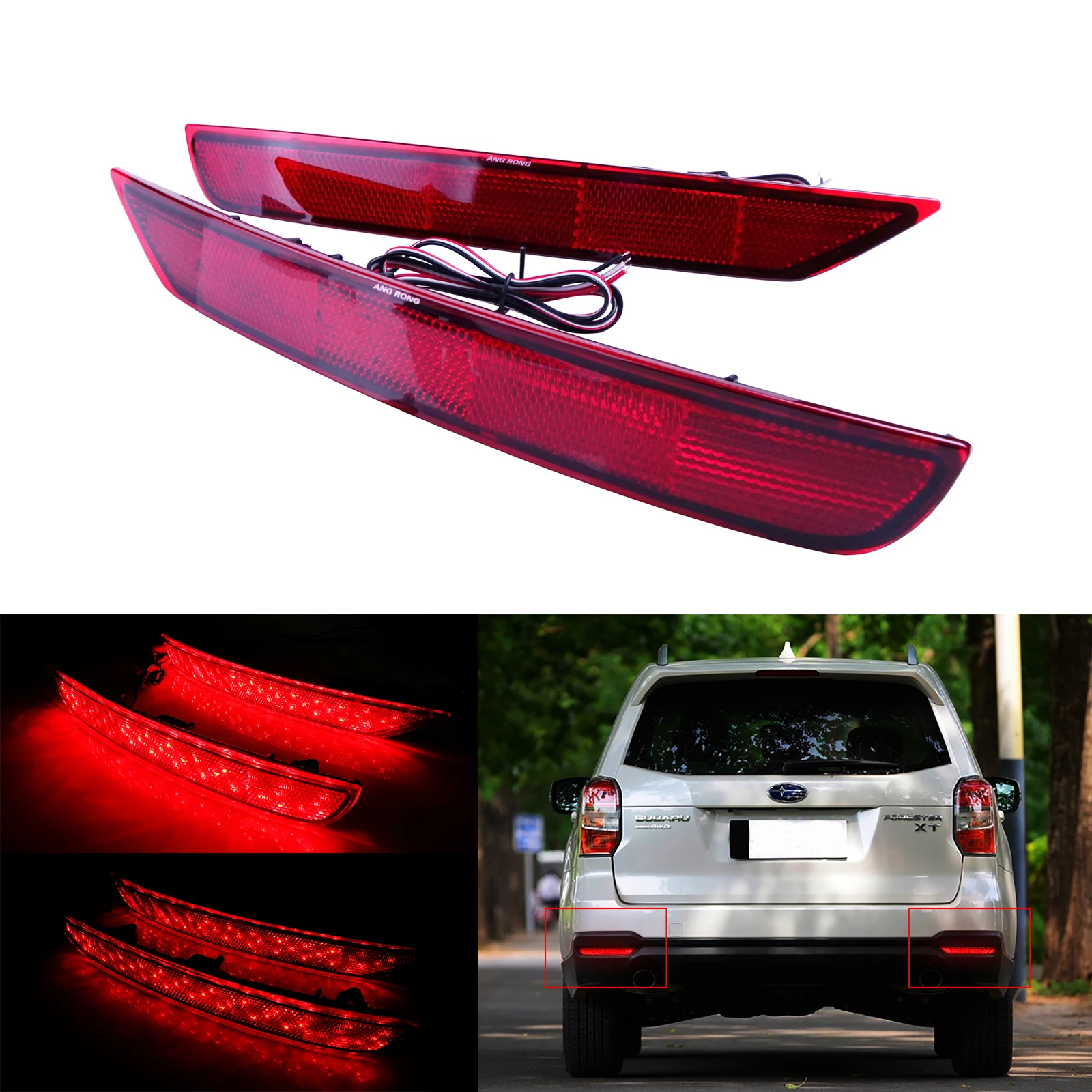 ANGRONG 1 Pair For Subaru Forester 2009-2018 LED Rear Bumper Reflector Brake Stop Light Red Lens