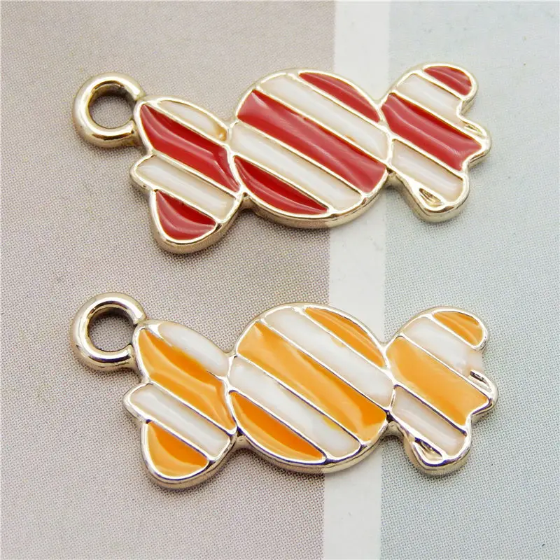 Julie Wang 6PCS Enamel Sweet Candy Charms Orange Red Cartoon Halloween Candy Pendants Alloy Jewelry Making Accessory