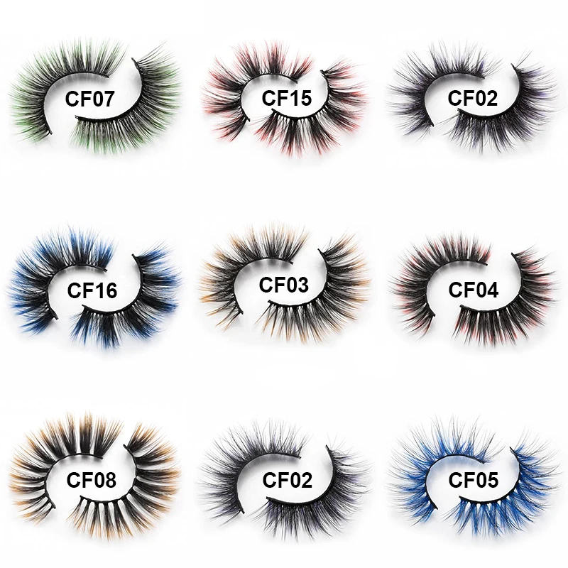 Cruelty Free Natural 3D Ombre Color Synthetic Fiber Fake Eyelashes  Faux mink Colored Lashes for  Makeup Party