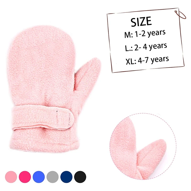 Toddler Infant Winter Mittens Lined with Fleece Easy-on Baby Boy Girls Warm Thick Children Windproof Gloves Outdoor Hand Warmers