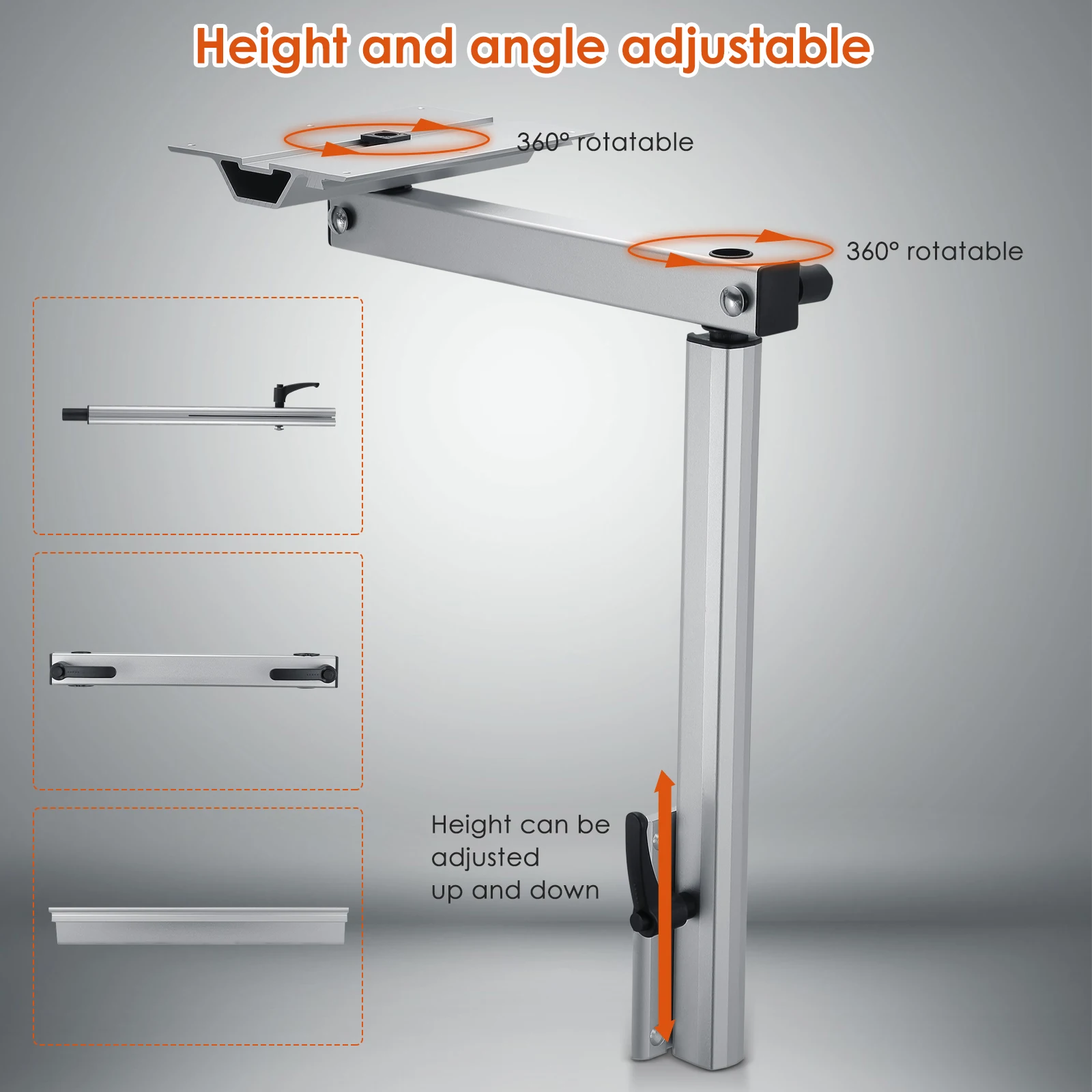 EU UK Stock 360° Rotatable Height Adjustable RV Trailer Parts Aluminum Alloy Movable Camper Caravan Table Leg,for RV,Camping Car