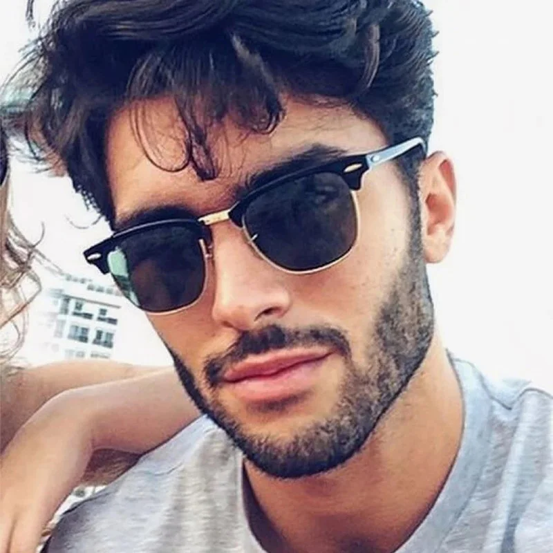 

OVOYAN Half Metal Sunglasses Men Classic Brand Designer Sunglasses Reflective Mirror Sun Glasses Fashion Classic Gafas Hombre