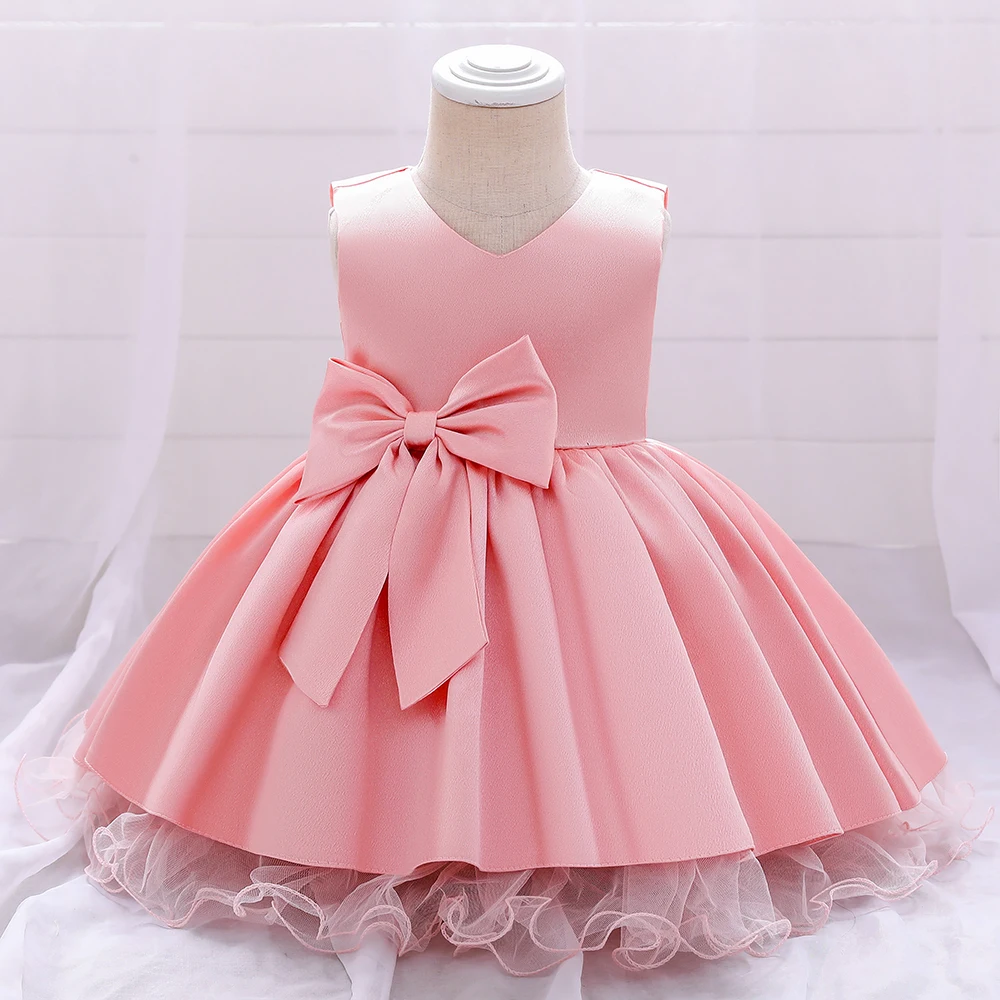 Toddler Big Bow Baby Girl Dresses Pink 1st Birthday Wedding Princess Party Kids Dress for Girls Bridemaid Christmas Prom Costume