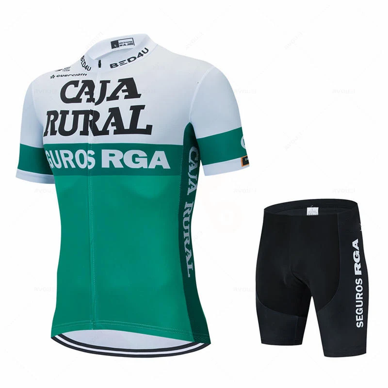 Caja Rural Summer Cycling Jersey Sets Maillot Ciclismo Hombre Men Cycling Clothing Short Sleeve Bicycle Clothing Bib Bike Jersey