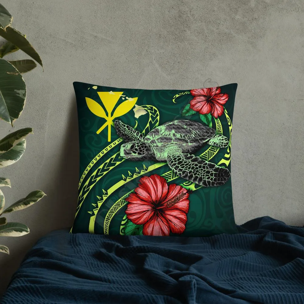 Hawaii Polynesian Basic Pillow Green Turtle Hibiscus Pillowcases Throw Pillow Cover Home Decoration