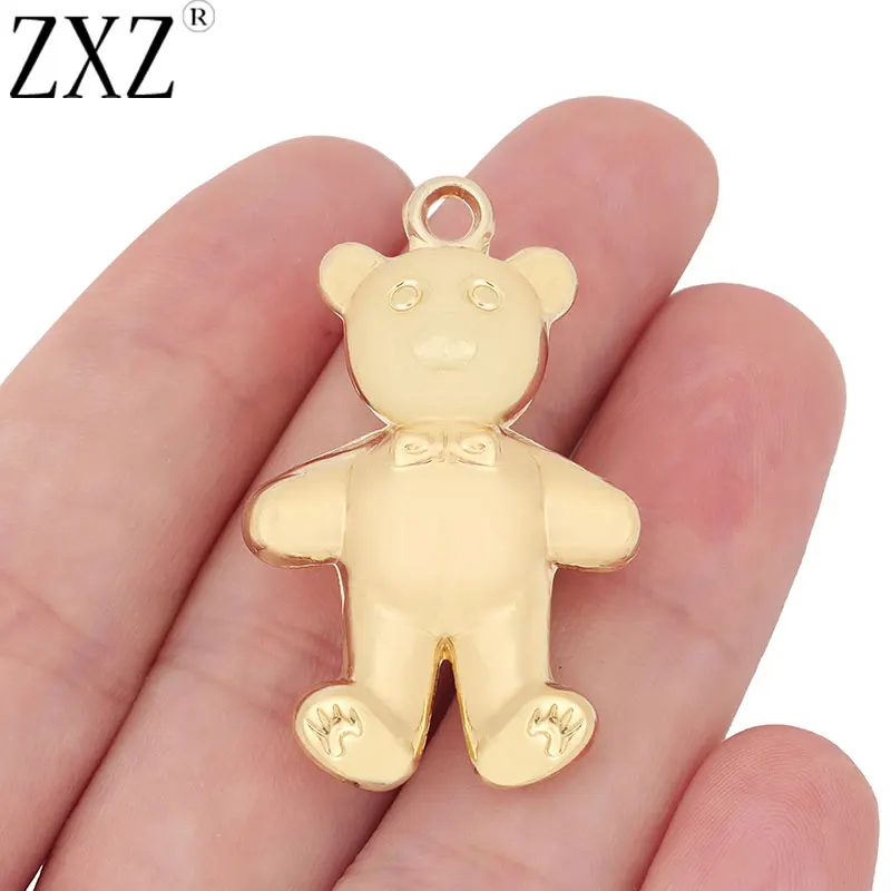 ZXZ 6pcs Gold Colour CCB Plastic 3D Teddy Bear Charms Pendants, DIY Pendants, Jewelry Making, Key Chain Jewellery Accessories