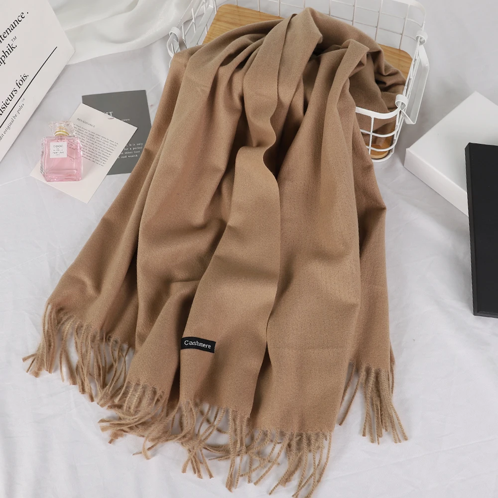 Fashion Winter Cashmere Thicker Long Scarf Female With Tassel Bandana Women Men Solid Shawl Wraps Foulard Tippet Pashmina