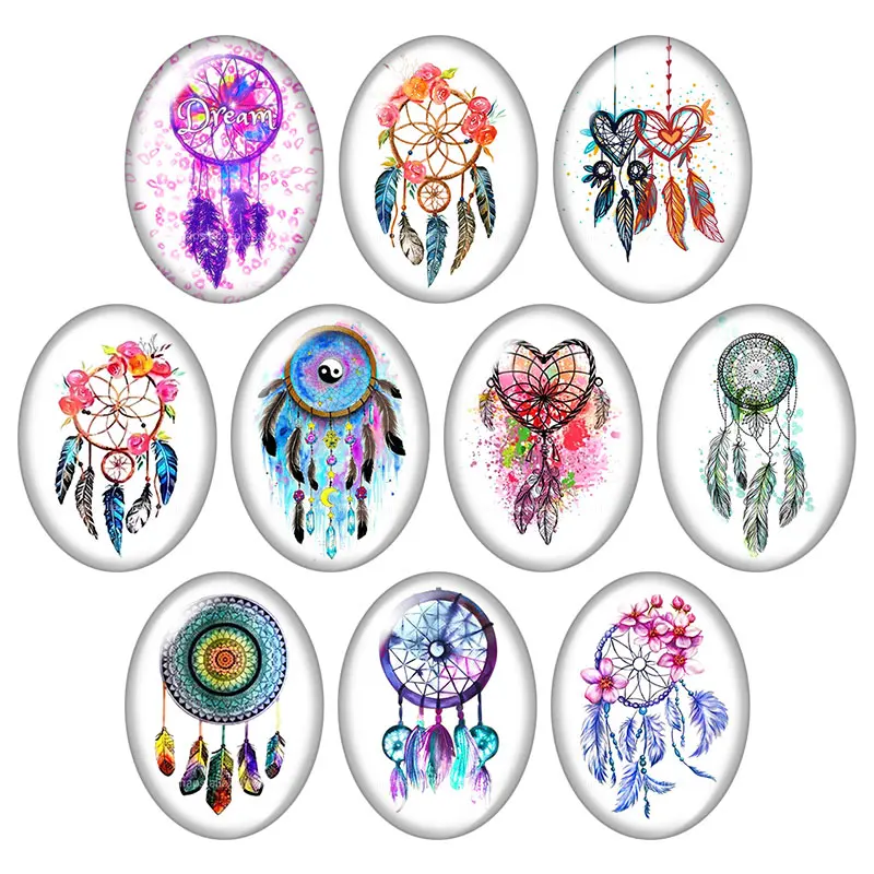 Dreamcatcher Colorful beauty Oval 13x18mm/18x25mm/30x40mm mixed photo glass cabochon demo flat back Jewelry findings