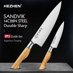 HEZHEN 2PC Kitchen Knife Set Chef Utility Knives Sandvik Stainless Steel Forging Olive Wood Handle Gift Box Cook Sharp Tools