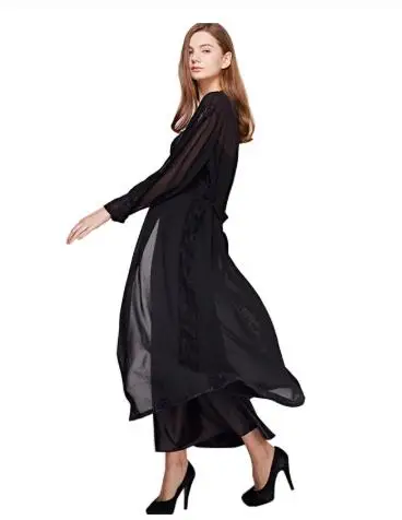 Fashion New Silk Robes + Nightdress Two-Piece Women Sleepwear Sexy Lace V-Neck Sleeping Robe Long-Sleeve Nightgowns FW001