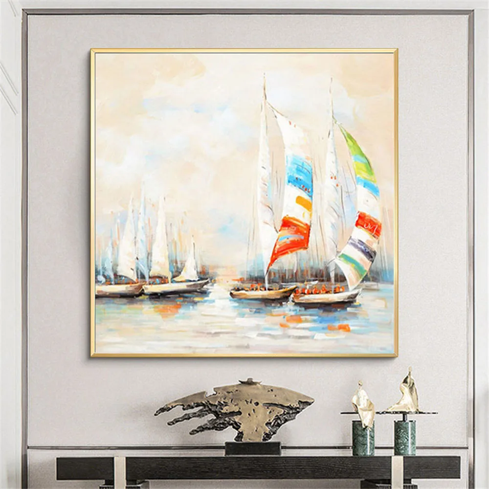 

Best-Selling Painting 100% Hand-Painted Modern Abstract Oil Canvas Paintings Smooth Sailing Harbor Sailing Home Decoration Art