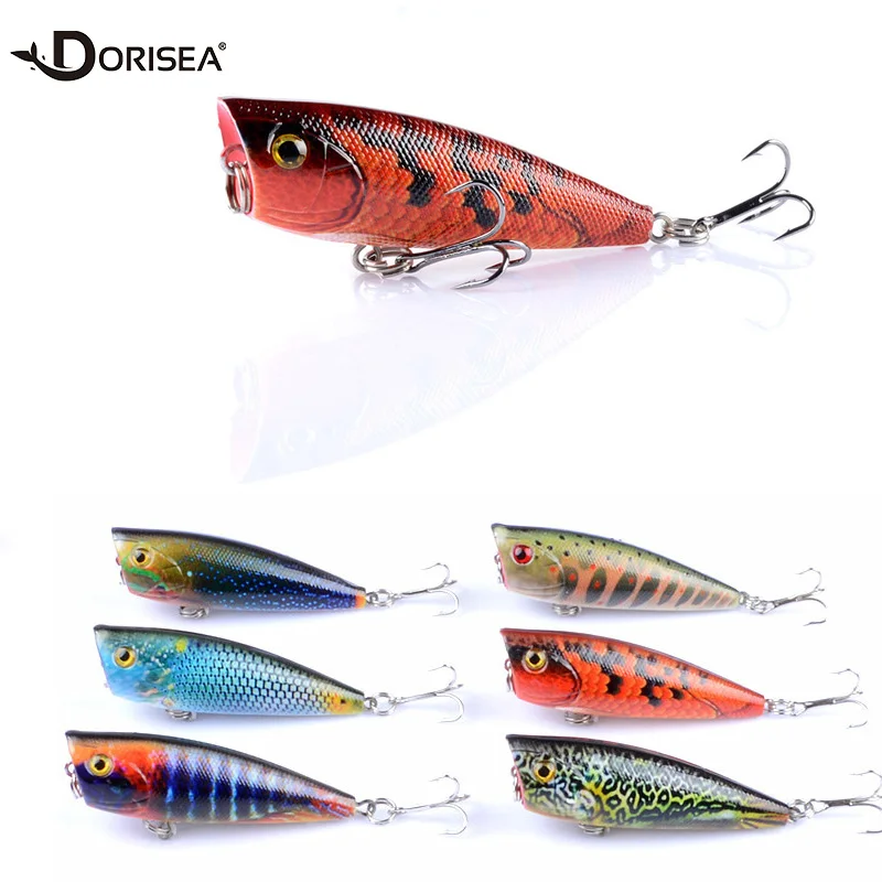 DORISEA 6PCS 6cm 7.1g Popper Fishing Lure Hard Artificial Bait 3D Eyes Fishing Wobblers Crankbait Minnows VIB Topwater Lure