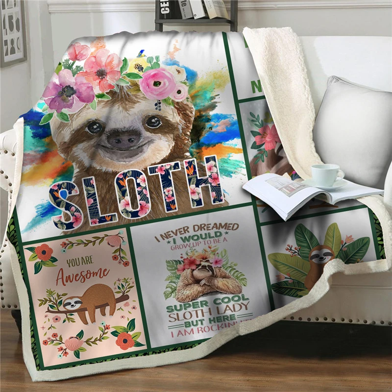 

Cartoon cute sloth print Sherpa Blanket Thick Warm Soft Flannel Blankets Sofa Bedding Bedspread Sleep quilts Cover Home textiles