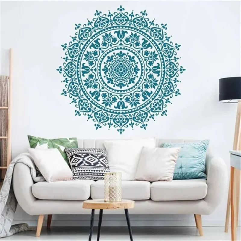 Mandala Auxiliary Painting Template Large Reusable Stencil For Floor Wall Tile Fabric Furniture Painting Accessory Wall Stickers