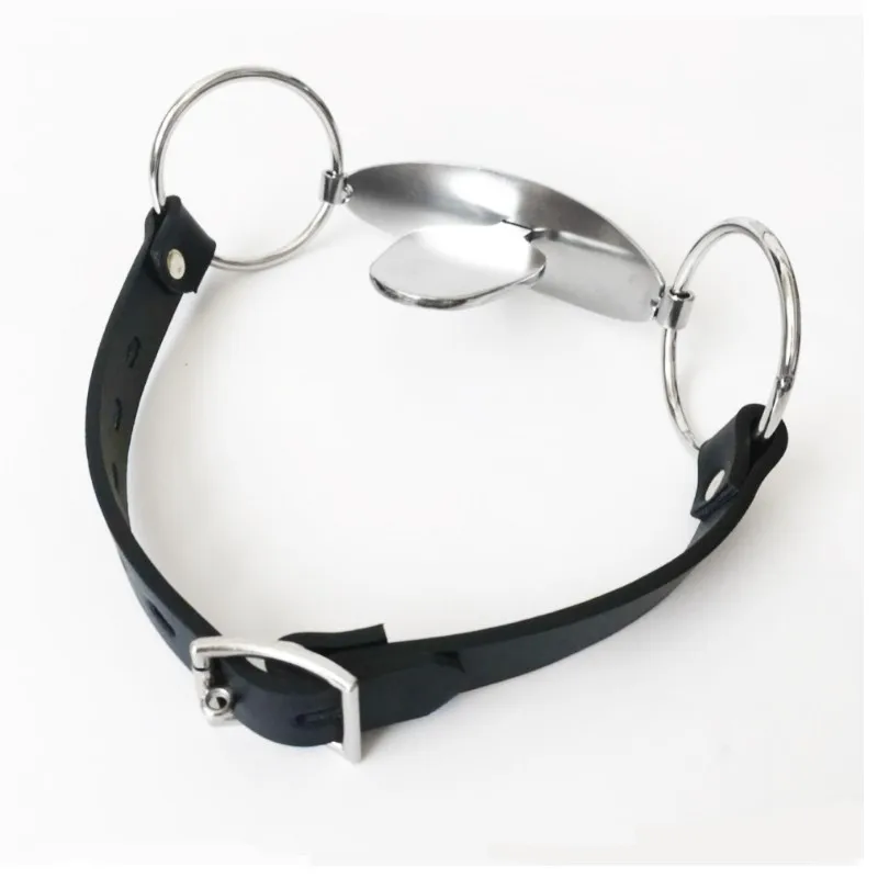 BDSM Stainless Steel Tongue Depressor Mouth Gag PU Leather Head Harness Bondage Restraints Adult Slave Fetish Coupels Sex Toys