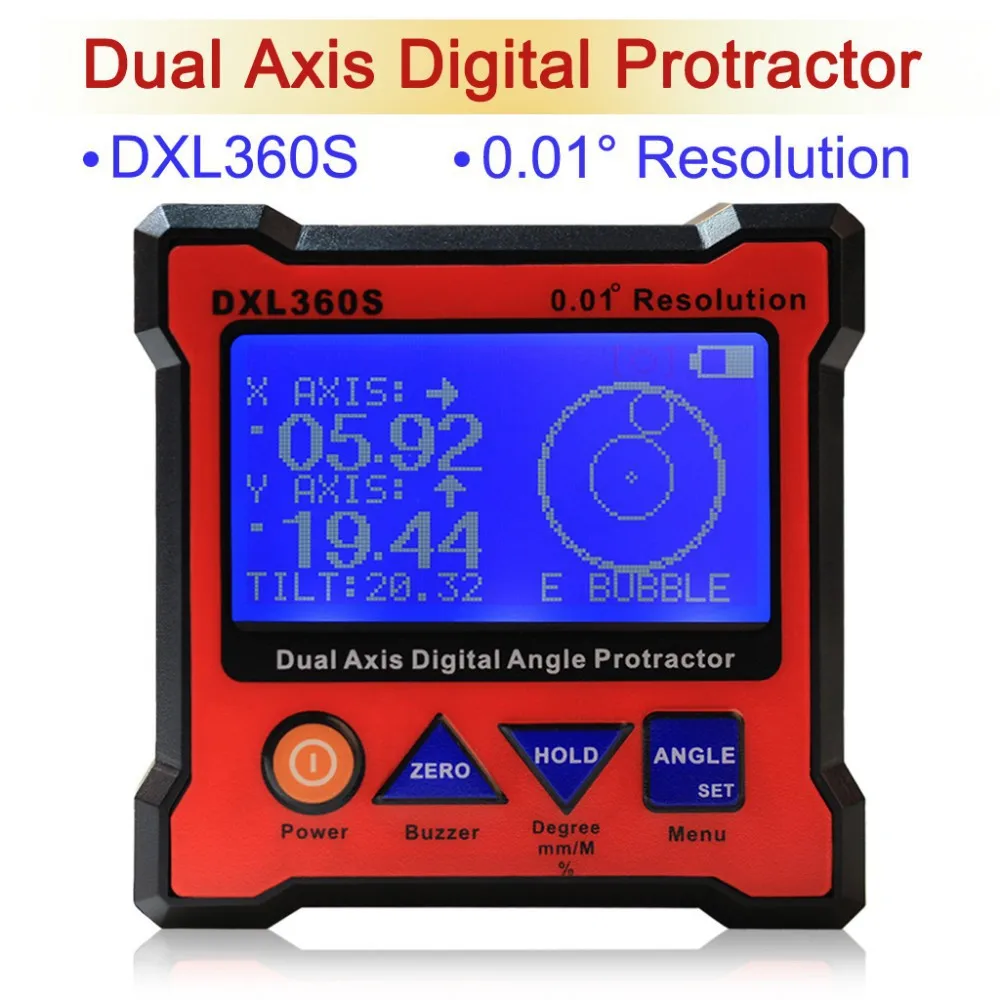 DXL360S Professional Dual-axis Digital Display Level Gauge Dual Axis Digital Angle Protractor with 5 Side Magnetic Base