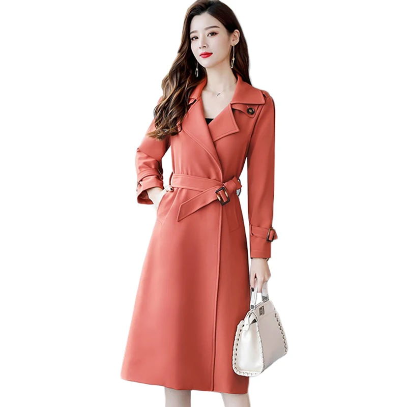 

Elegant Ladies Office Trench Coat 2020 New Spring Autumn Women Mid-long Outerwear Solid Plus Size 3XL Chic Windbreakers Female