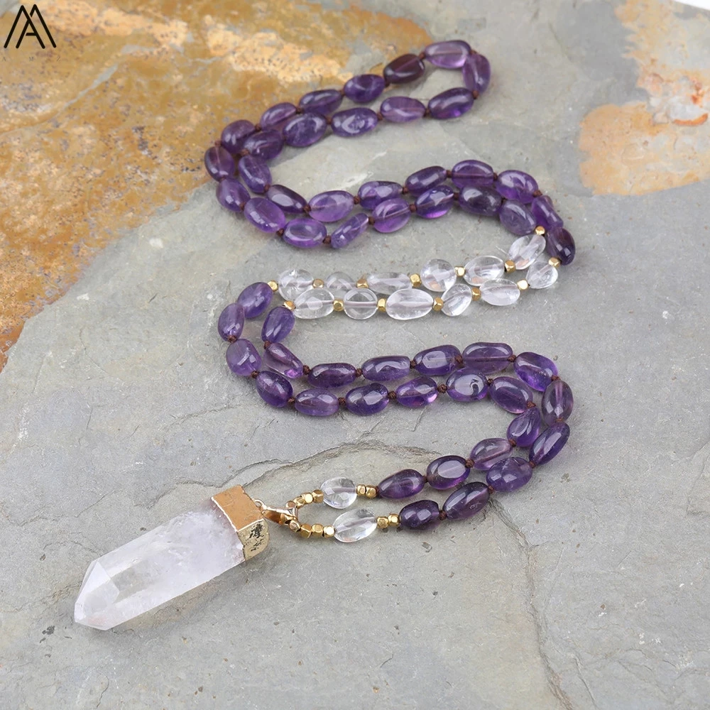 Natürliche Blau Apatit Nugget Chip Perlen Handmade Knot Halskette Frauen Weiß Quarz Punkt Perlen Yoga Halskette Lange 32 Zoll – Detail 14