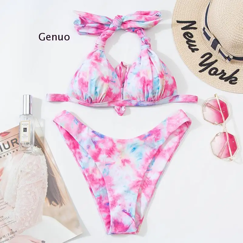 Swimsuit Women's Swimwear 2021 Sexy Tie Dye Bikini Push Up High Leg Thong Bikinis Set Swimming for Bathing Suit Woman Swimsuits