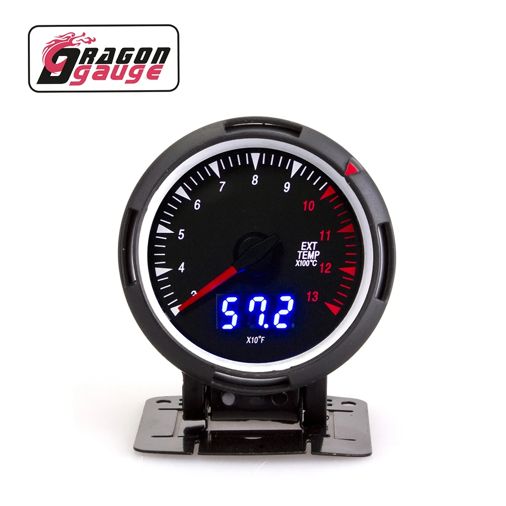 「DRAGON」 60mm Exhaust Temperature Meter ℃/℉ Digital Pointer Dual Display EGT Gauge With Exhaust Temp Sensor Fit for 12V Car