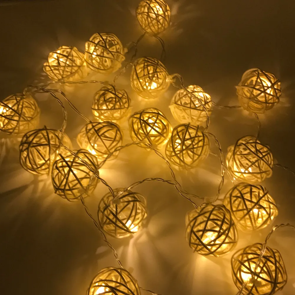 Sepak Takraw LED Rattan Bola Luzes Cordas, Decorações de Ano Novo e Natal, Luzes de Fadas, USB, 2m, 20 LEDs