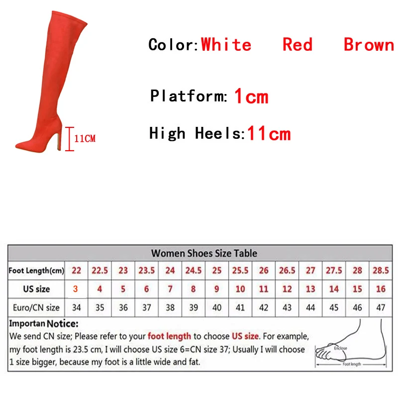 Liyke Sexy Over The Knee Thigh High Boots Femme Red Brown Stretch Flock Pointed Toe Heels Fashion Zip Long Women Shoe