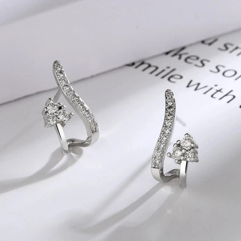 VENTFILLE 925 Sterling Silver Net Celebrity  U-Shaped Flashing Crystal Earrings Zircon Geometric Curve Stud Earrings For Women