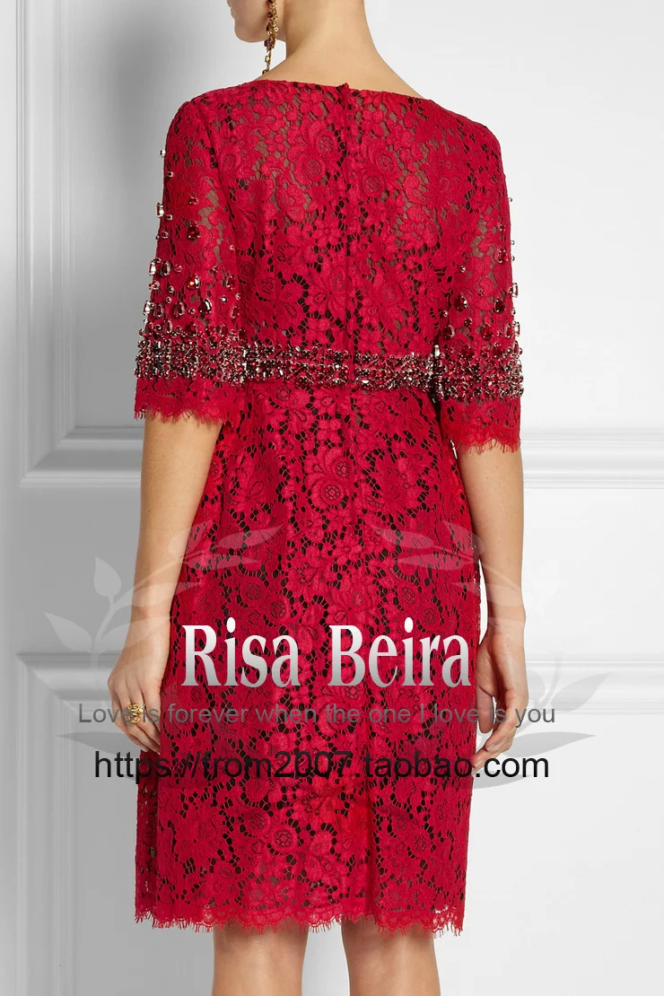 Nieuwe Mode Vestidos Formales Red Lace Crystal Korte Elegante Star Style Avondfeest Jurken Celebrity Moeder Van De Bruid Jurk