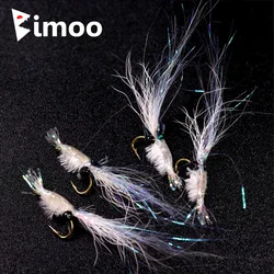 Bimoo 4PCS White #4~#16 Mini Shrimp Salt Fly Bass Steelhead Trout Salmon Flies Nymph Fly for Saltwater Freshwater Fly Fishing