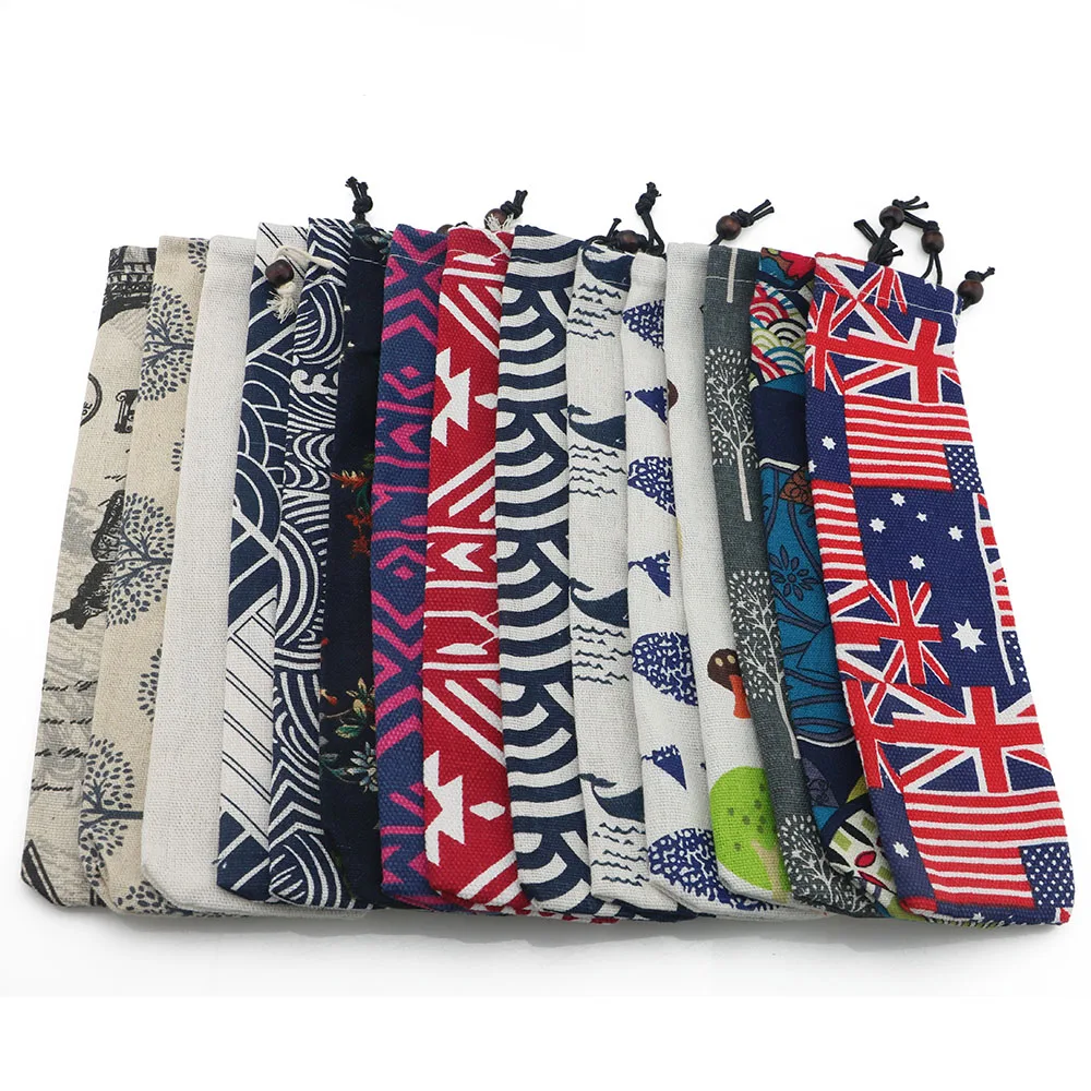 

100Pcs/Set Straw Bag Portable Travel Canvas Bag Straw Pouch Straw Carrying Case for Straw Cutlery Fork Spoon Camping Wholesale