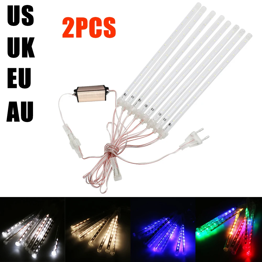 2X 30cm LED Meteor prysznic światło deszczowe 8 rur LED światła łańcuchowe opady śniegu na zewnątrz wodoodporne wakacje nowy rok boże narodzenie dekor w kształcie drzewa