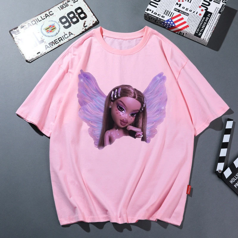 Angel Y2k Bratz T Shirt Women Summer Tops Tee Shirt Femme Harajuku Shirt Rock Rap Hip Hop Female T-Shirt Tumblr Clothes