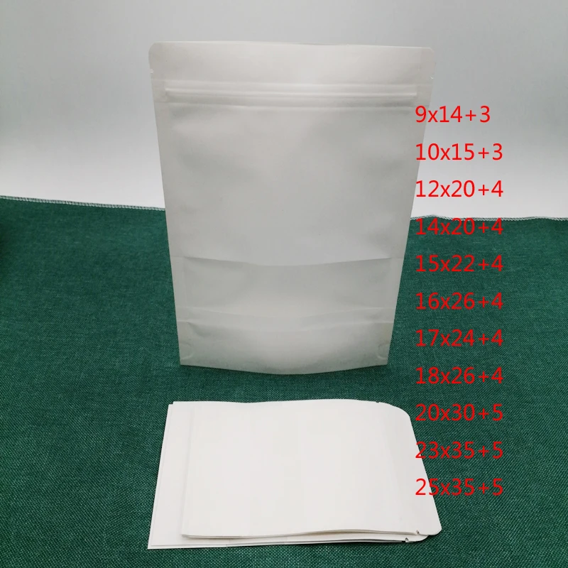 50pcs White Kraft Packaging Bags Ziplock Pouch Window Standing White Kraft Paper Bag Paper Box Gift Bag for Jewelry Storage Bags