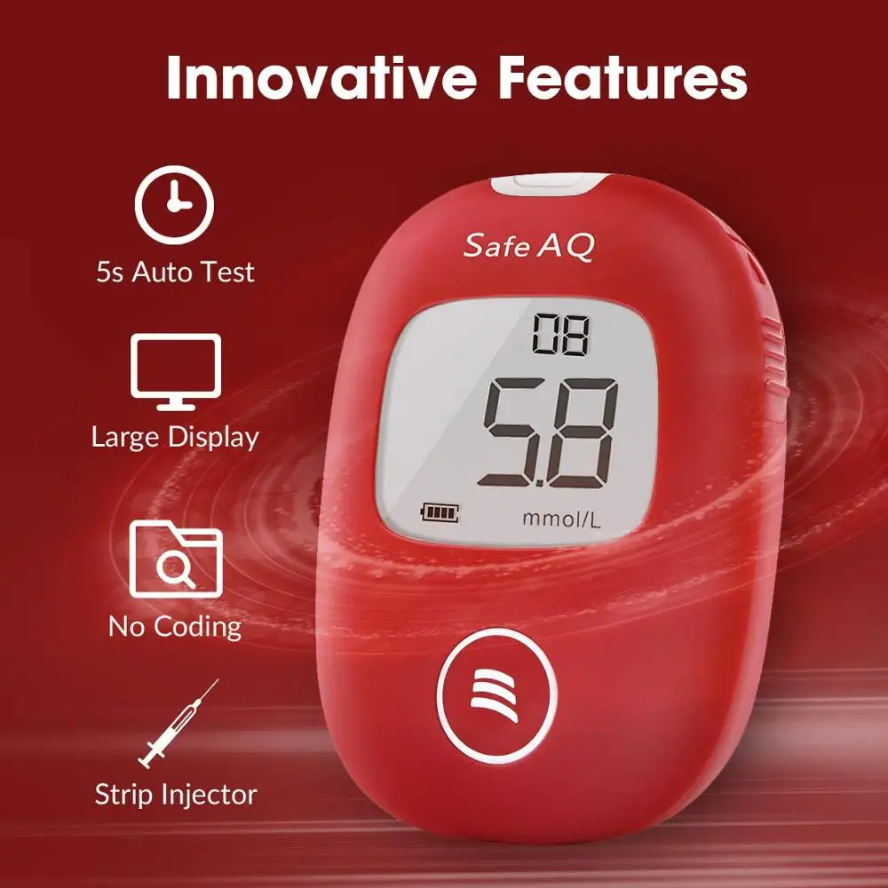 Sinocare Blood Glucose Meter Safe AQ Smart Mg/dL Mmol/L Diabetes Glucometer Kit & Test Strips Lancets Painless Blood Sugar Teste