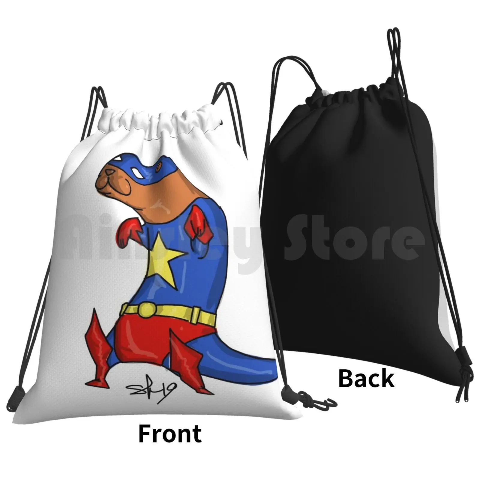 Super Otter Backpack Drawstring Bags Gym Bag Waterproof Otter Cartoon Original Superhero